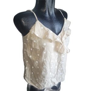 Old Navy Cream Polka Dot Ruffle Linen Blend Tank Top M